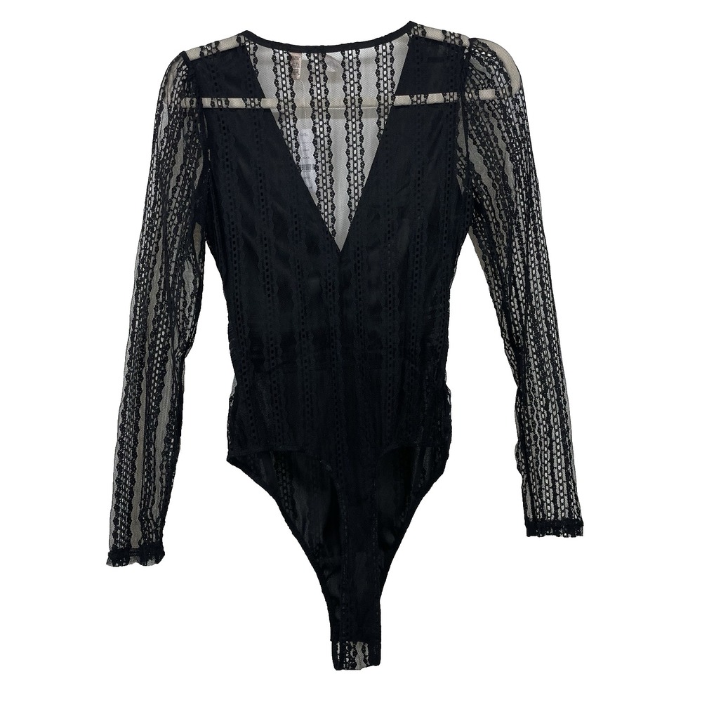 Willow & Root Size S Lace Mesh Bodysuit Black Top Whimsigoth Coquette NEW Blouse